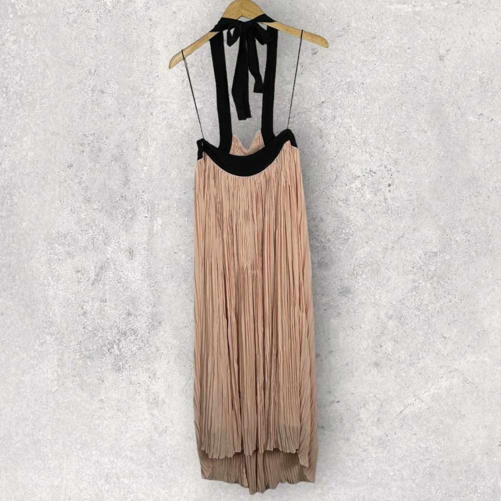 Aritzia Le Fou Couvin Dress Blush Pink Black Silk Size XXS Halter Maxi Bohemian‎ - Picture 10 of 12